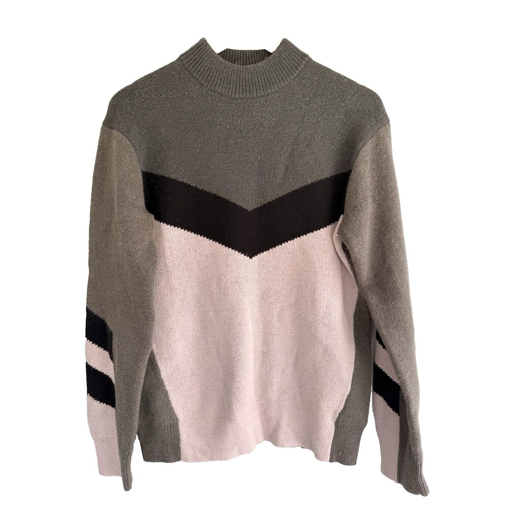 J Lindenberg Knit Wool Blend Ski Sweater Cream Gray Mock Neck Men's Small